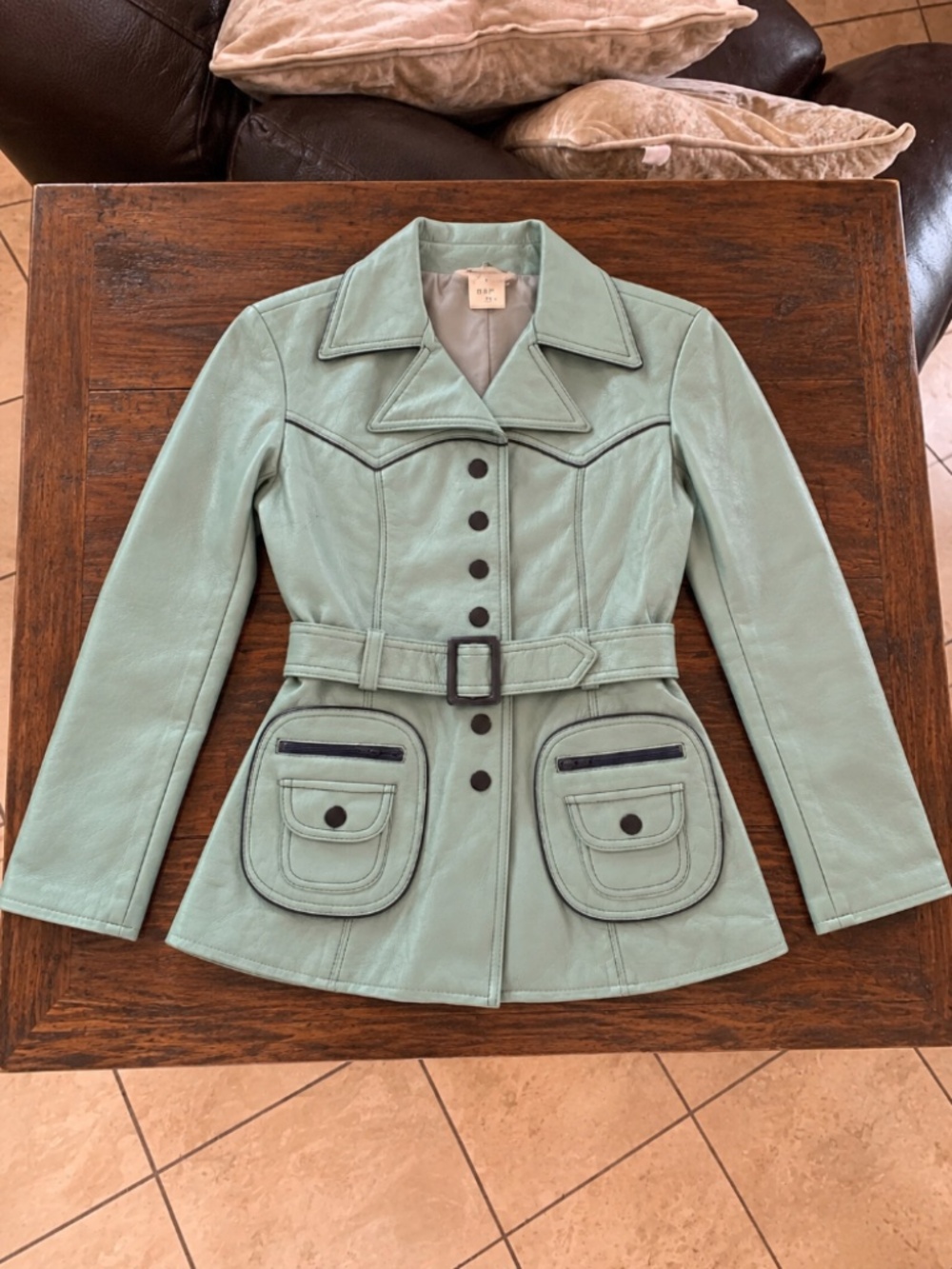 Vintage 1970s Kmart Mint Green Belted Jacket Size 10 Retro Mod